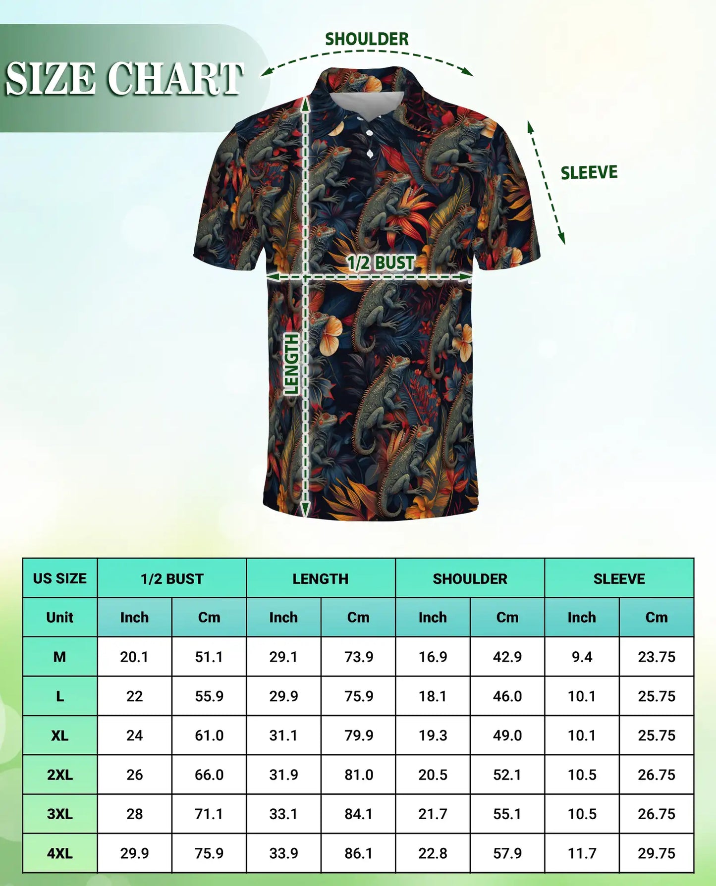 Iguana Tropical 3D Polo Shirt for Men, Reptile Jungle Floral Style | Azhawaiian