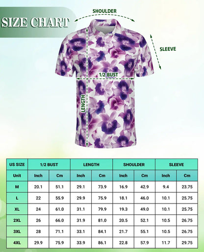 Purple Orchid Floral Polo Shirt for Men-Tropical Flower Botanical Summer | Azhawaiian
