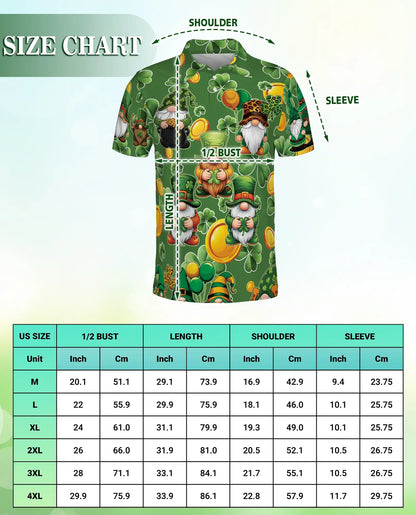 Lucky Leprechaun Gnome 3D Polo Shirt for Men, St Patrick’s Day Clover Style | Azhawaiian