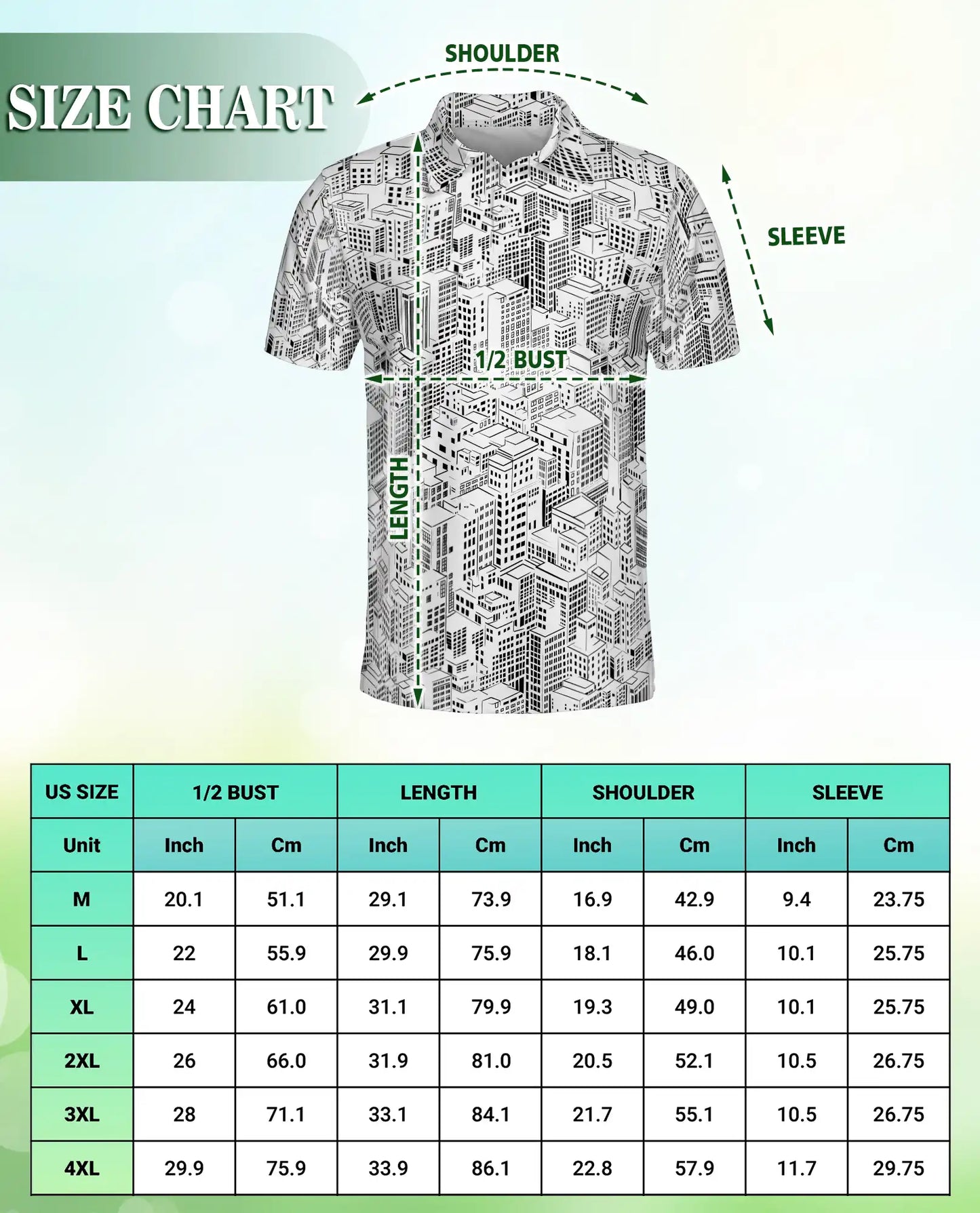 Black & White Cityscape Polo Shirt, Urban Skyline Pattern | Azhawaiian