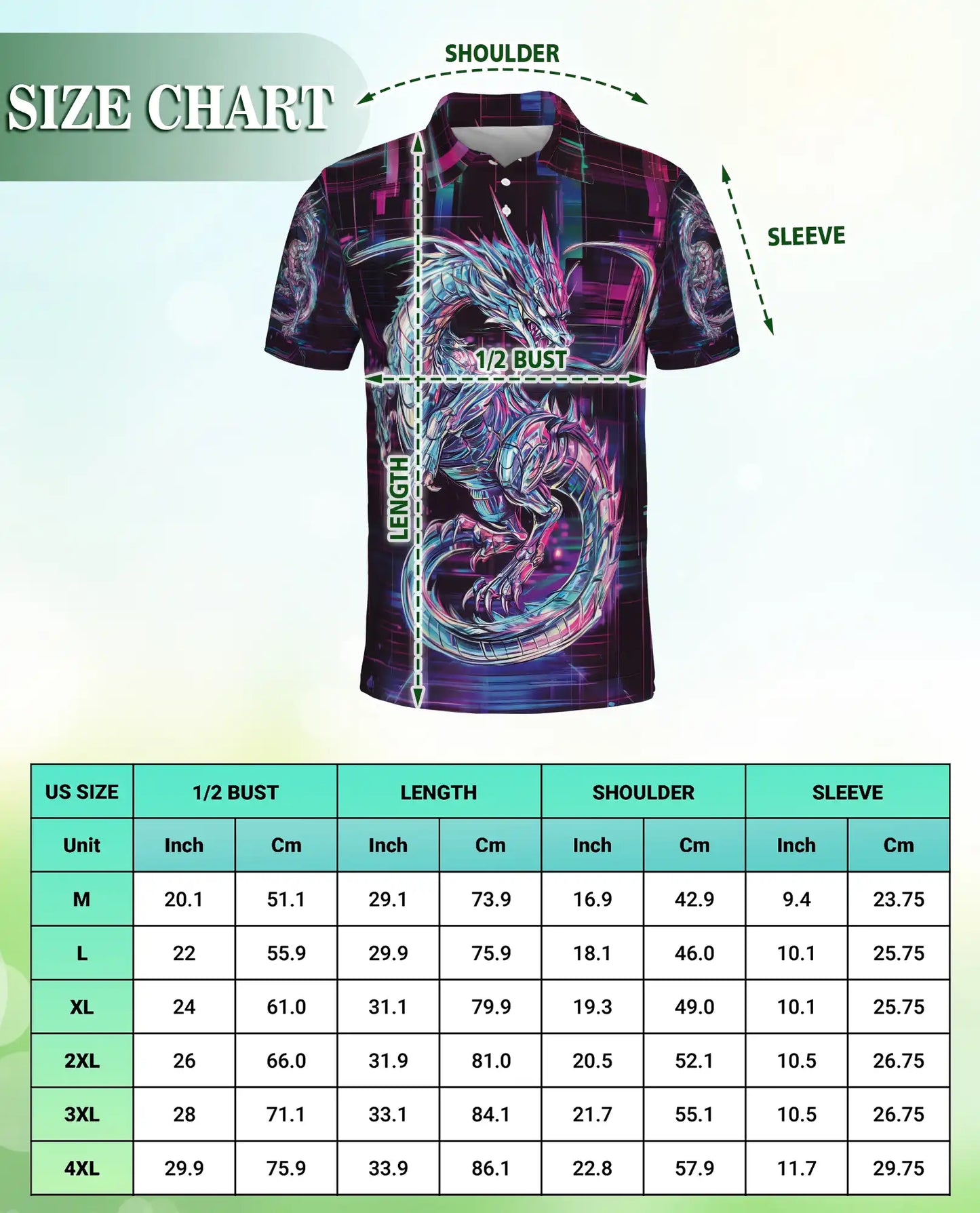 Cyber Dragon 3D Polo Shirt for Men, Neon Futuristic Fantasy Style | Azhawaiian
