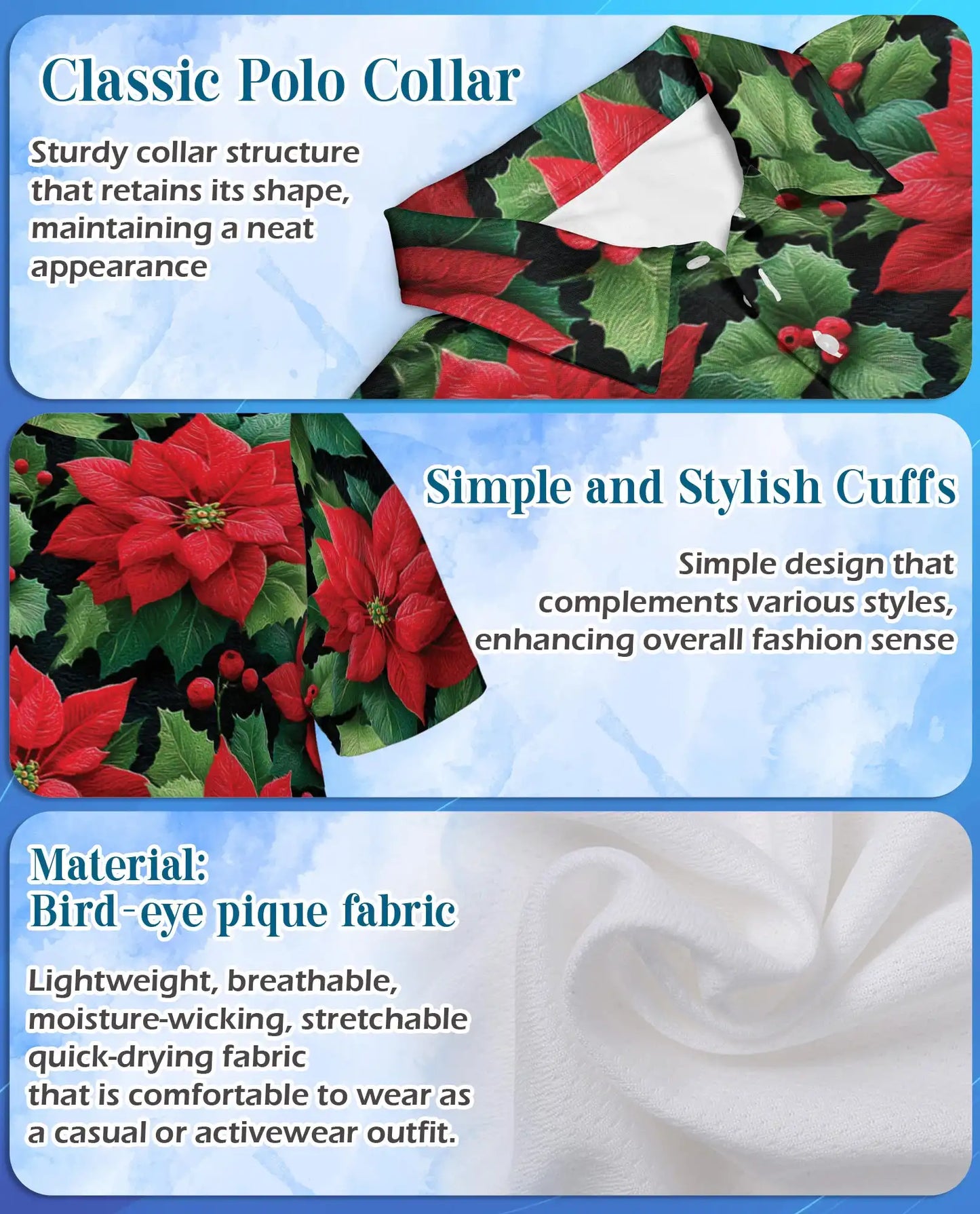 Poinsettia Christmas Polo Shirt - Holiday Floral Winter Botanical Design | Azhawaiian