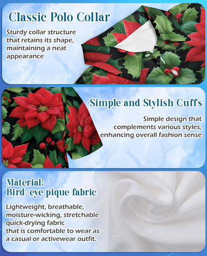 Poinsettia Christmas Polo Shirt - Holiday Floral Winter Botanical Design | Azhawaiian