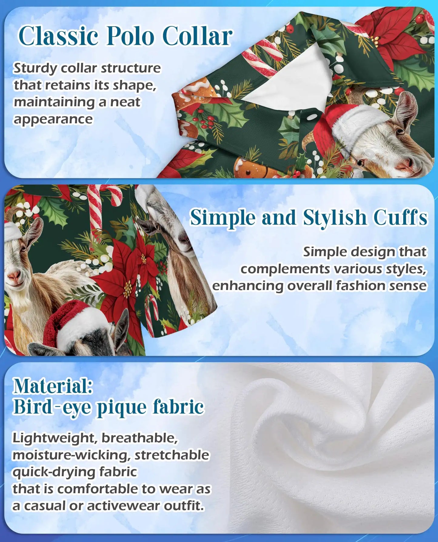 Christmas Goat Farm 3D Polo Shirt for Men, Funny Holiday Animal Style | Azhawaiian