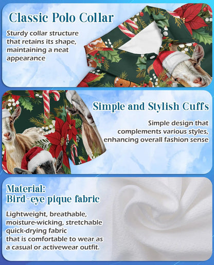 Christmas Goat Farm 3D Polo Shirt for Men, Funny Holiday Animal Style | Azhawaiian