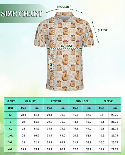 Cute Capybara Floral Polo Shirt, Funny Animal Pattern | Azhawaiian