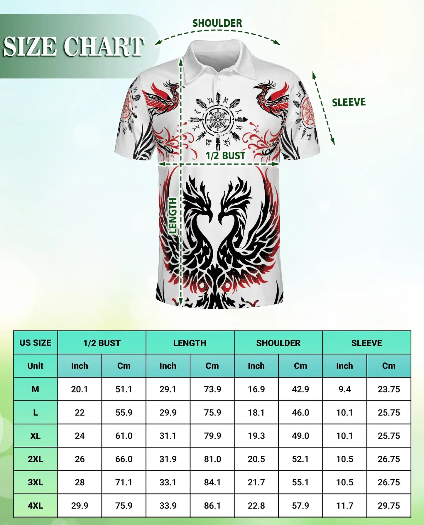 Phoenix Tribal 3D Polo Shirt for Men, Nordic Raven Symbol Style | Azhawaiian