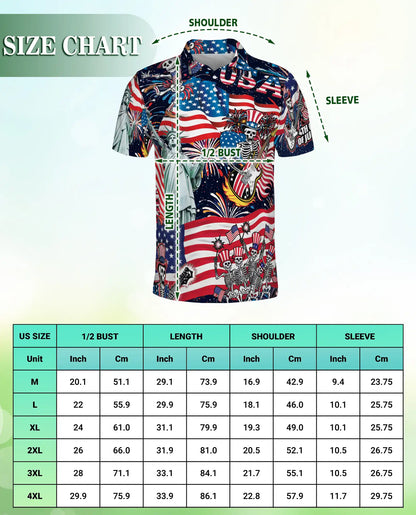 USA Skeleton Rock Band Patriotic 4th Of July Polo Shirt | Azhawaiian