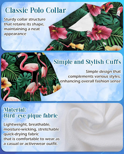 Flamingo Hawaiian Polo Shirt, Tropical Floral Style | Azhawaiian