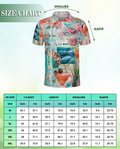 Tropical Beach Cocktail 3D Polo Shirt for Men, Coastal Summer Vacation Style | Azhawaiian