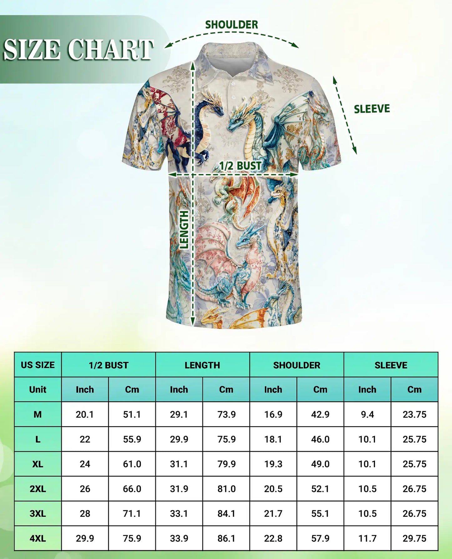 Elegant Fantasy Dragon 3D Polo Shirt for Men, Medieval Mythical Creature Style | Azhawaiian