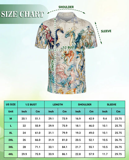 Elegant Fantasy Dragon 3D Polo Shirt for Men, Medieval Mythical Creature Style | Azhawaiian