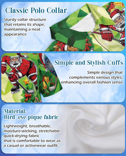 Christmas Hockey Santa Polo Shirt for Men, Festive Holiday Style | Azhawaiian