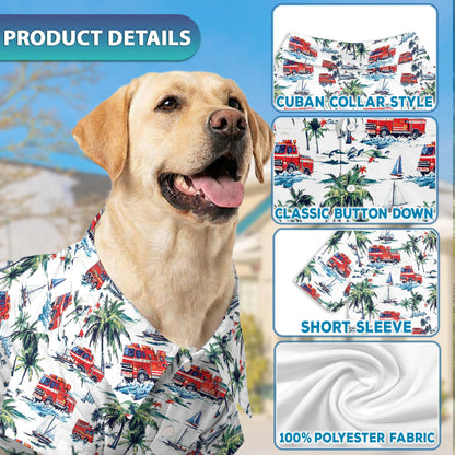 Fire Truck Matching Dog Owner Hawaiian Shirts, Funny Pet Aloha Shirt for Beach Vacation - Azhawaiian