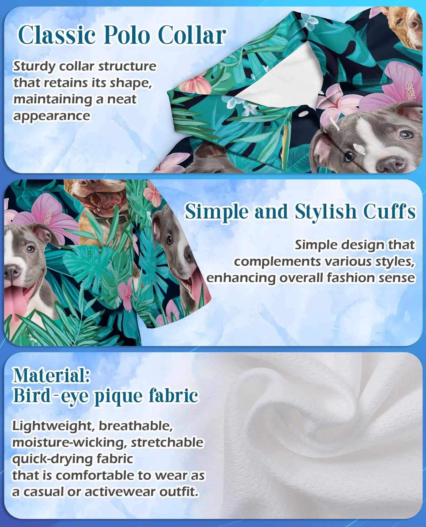 Happy Dogs Tropical Polo Shirt for Men, Cute Dog Print | Azhawaiian