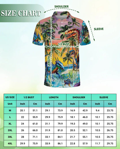 Dinosaur Tropical Polo Shirt, Prehistoric Beach Print | Azhawaiian
