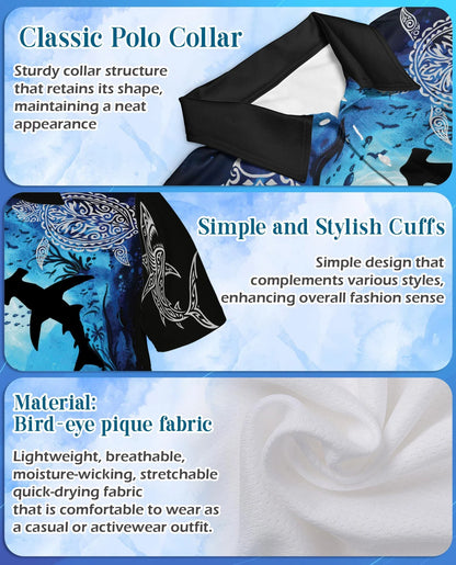 Amazing Ocean World Polo Shirt for Men, Tropical Marine Life Style | Azhawaiian