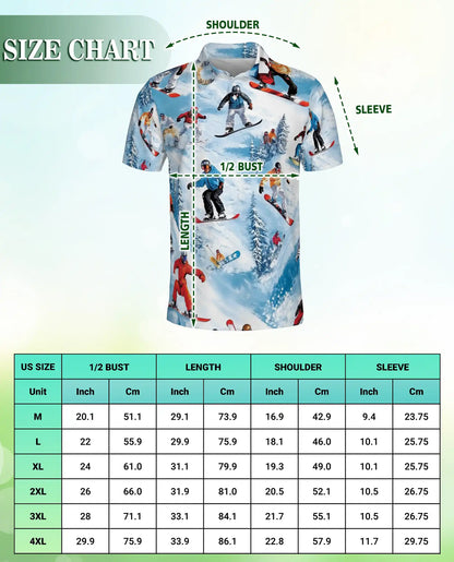 Snowboard Winter Sports 3D Polo Shirt for Men, Extreme Mountain Style | Azhawaiian