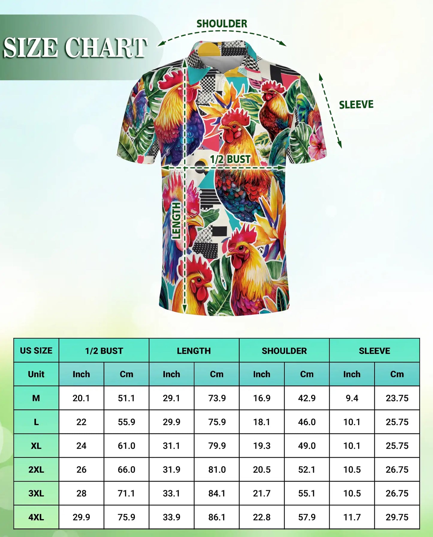 Rooster Tropical Polo Shirt, Colorful Farm Print | Azhawaiian