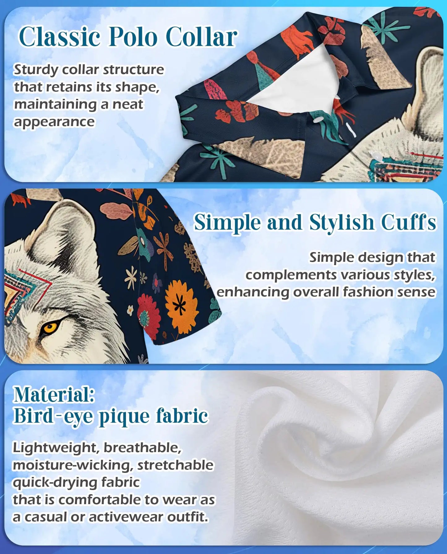 Boho Wolf Polo Shirt - Spirit Animal Nature Style | Azhawaiian