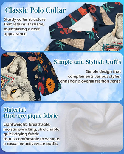 Boho Wolf Polo Shirt - Spirit Animal Nature Style | Azhawaiian