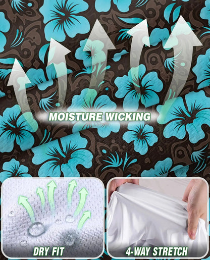 Cyan Hibiscus Print Sleeveless Polo Shirt for Women | Azhawaiian