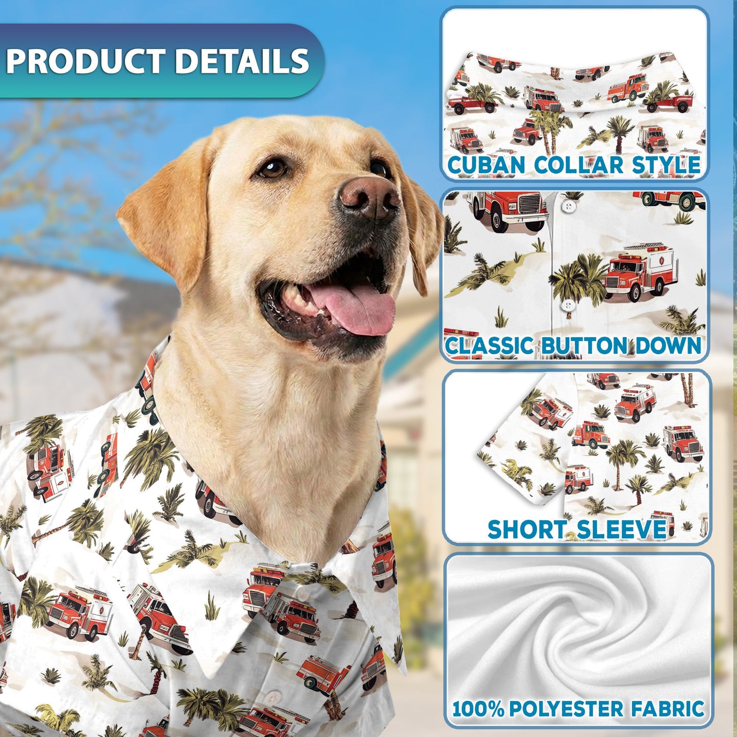 Fire Truck Matching Dog Owner Hawaiian Shirts, Funny Pet Aloha Shirt for Beach Vacation - Azhawaiian