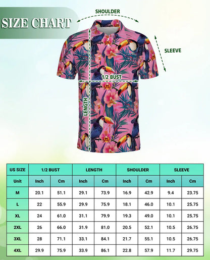 Pink Tropical Toucan Polo Shirt Exotic Bird Floral Print | Azhawaiian