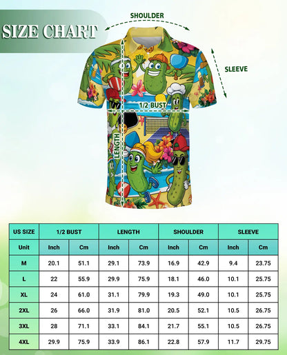 Funny Pickle Beach Pickleball Polo Shirt for Men-Cartoon Pickle Tropical | Azhawaiian