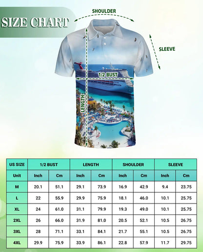 Tropical Cruise Ship 3D Polo Shirt for Men, Ocean Vacation Beach Style | Azhawaiian