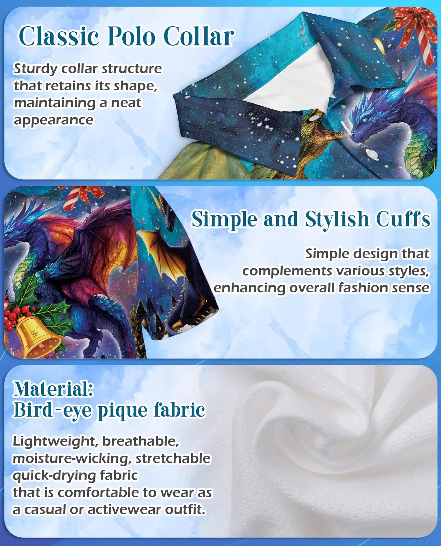 Christmas Dragon 3D Polo Shirt for Men, Fantasy Holiday Winter Style | Azhawaiian