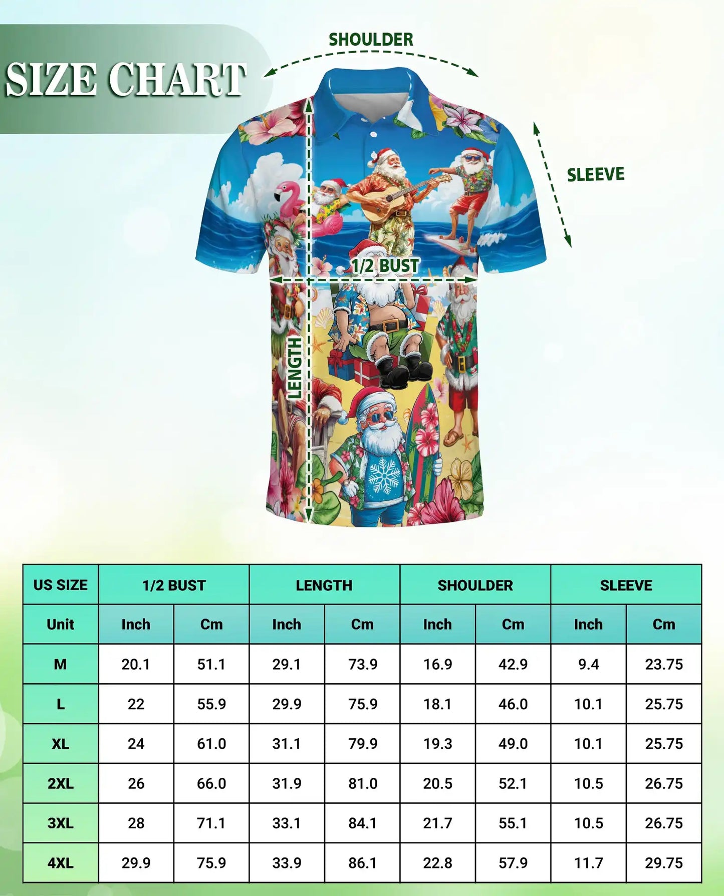 Santa Beach Holiday Polo Shirt for Men, Summer Hawaiian Xmas Shirt | Azhawaiian