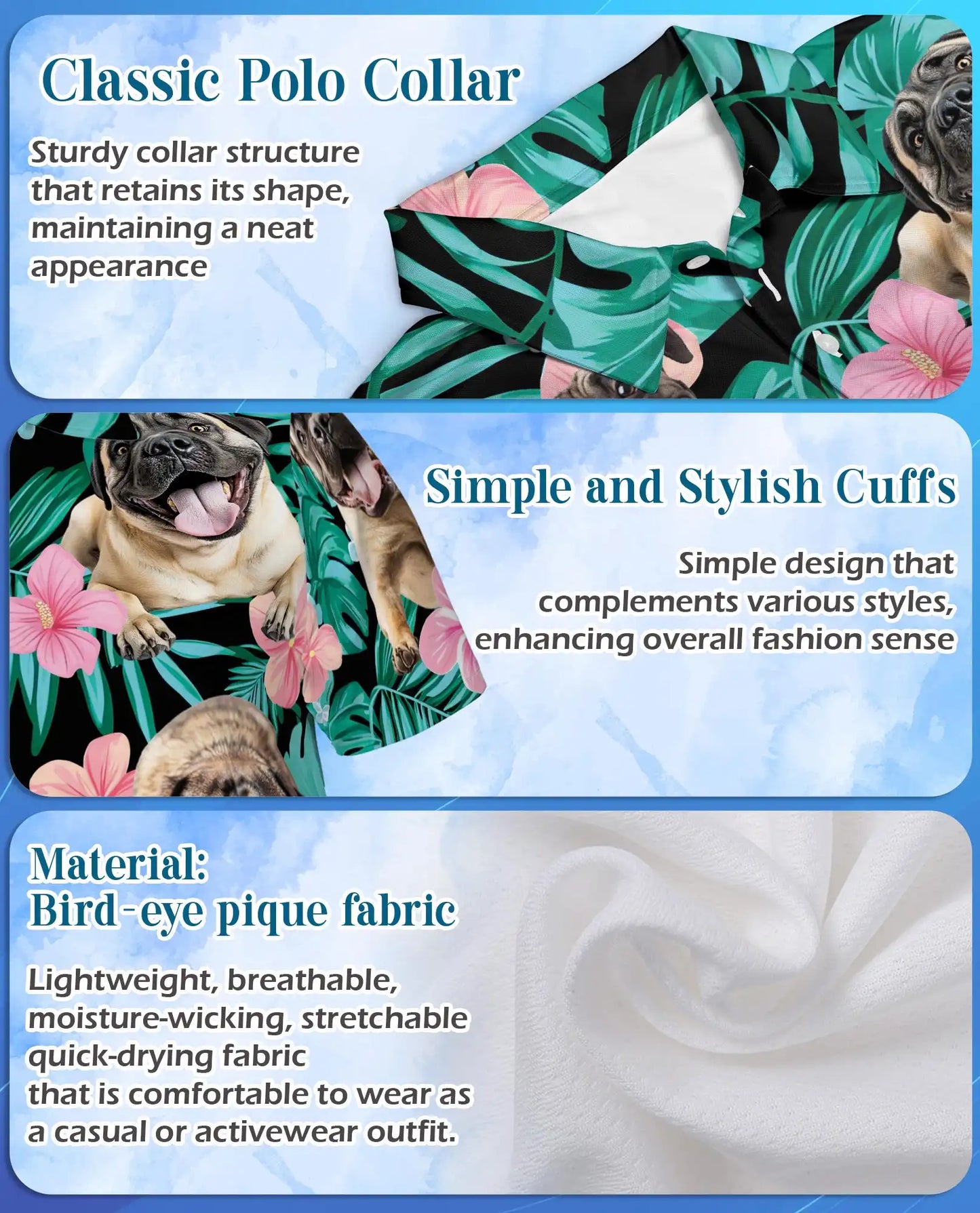 Pug Tropical Polo Shirt - Hawaiian Dog Lover Floral Design | Azhawaiian
