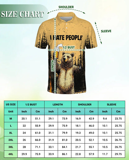 Funny Bear Beer 3D Polo Shirt for Men, Camping Wilderness Humor Style | Azhawaiian