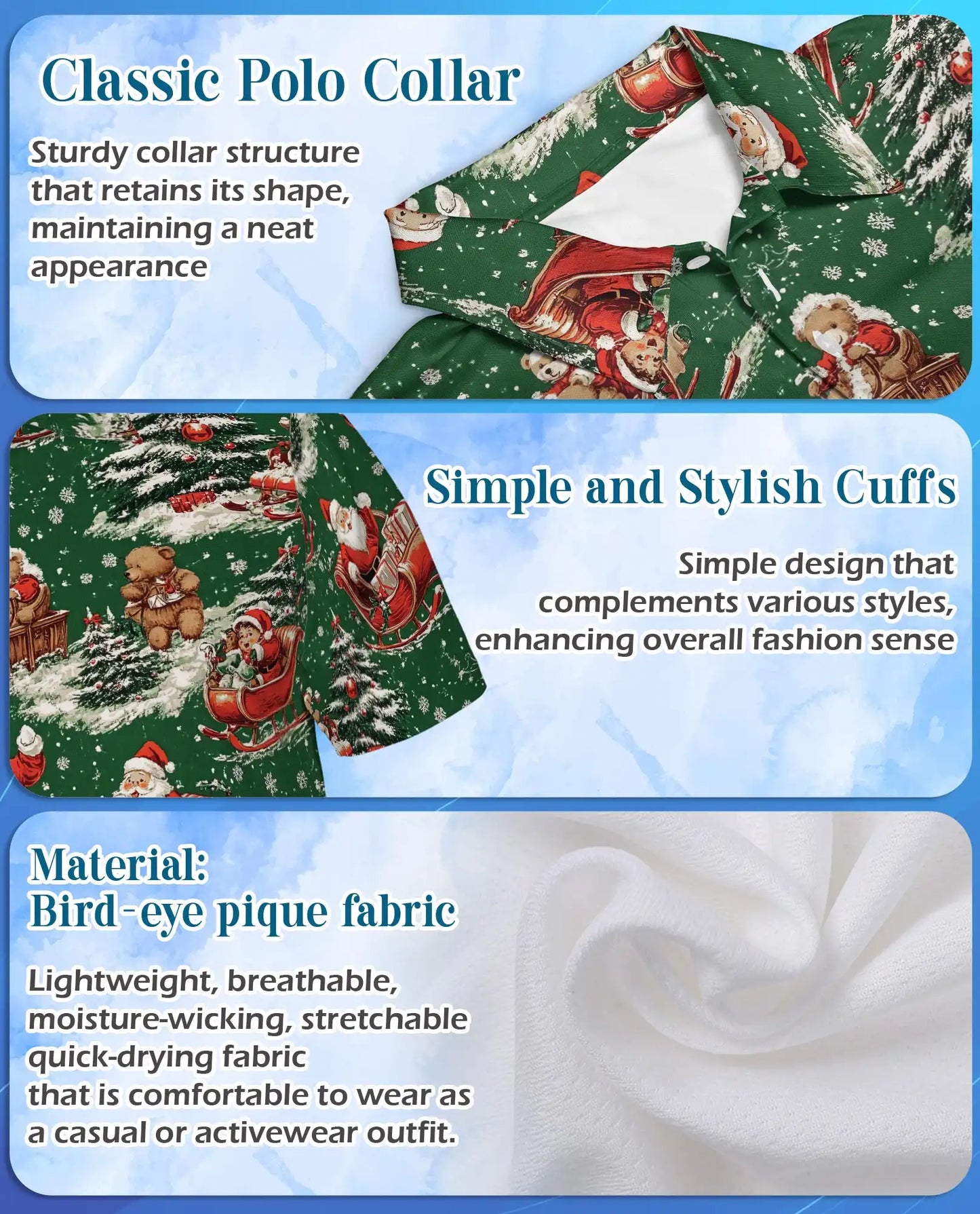 Vintage Santa Christmas 3D Polo Shirt for Men, Retro Holiday Winter Style | Azhawaiian