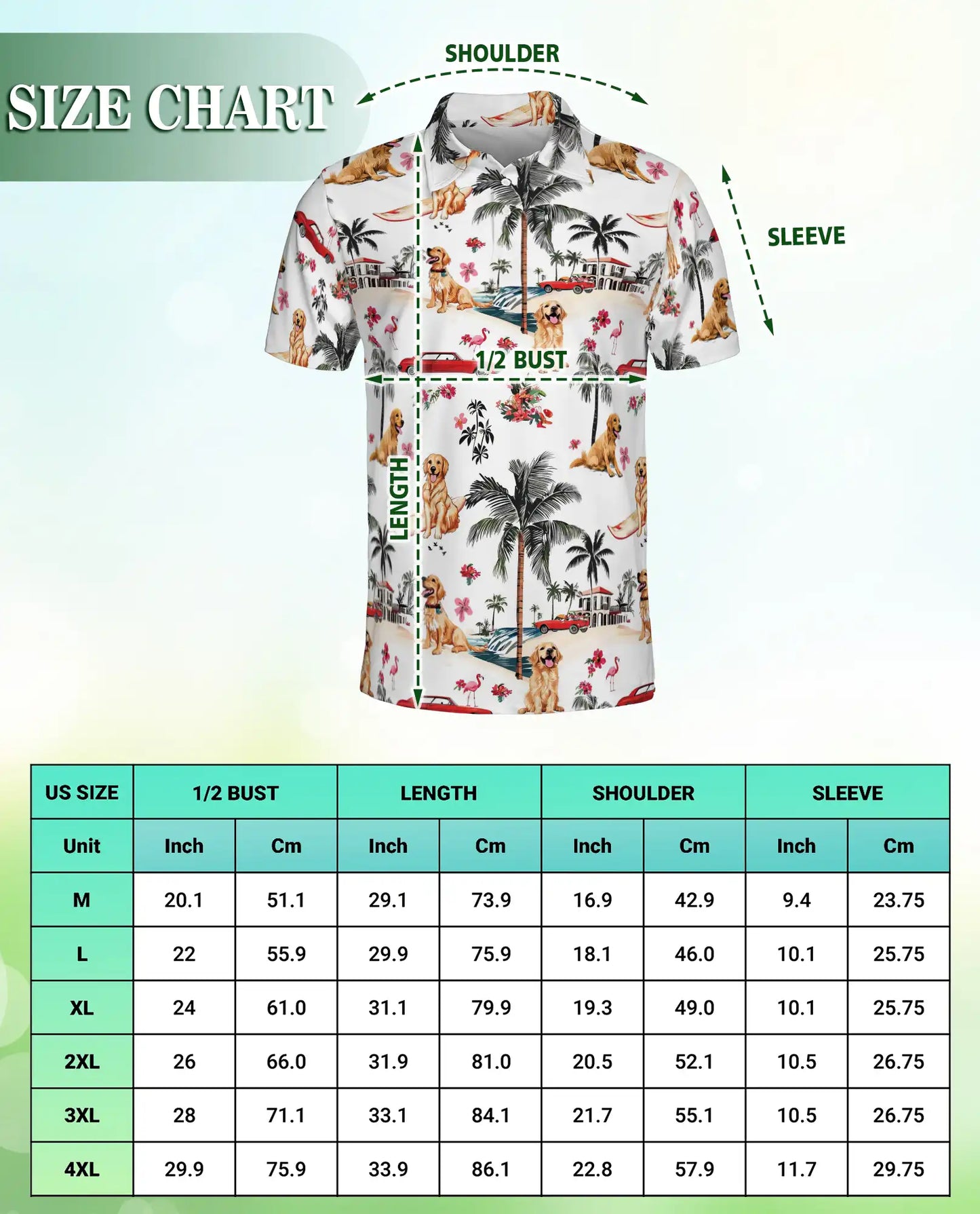 Golden Retriever Tropical 3D Polo Shirt for Men, Beach Vacation Island Style | Azhawaiian