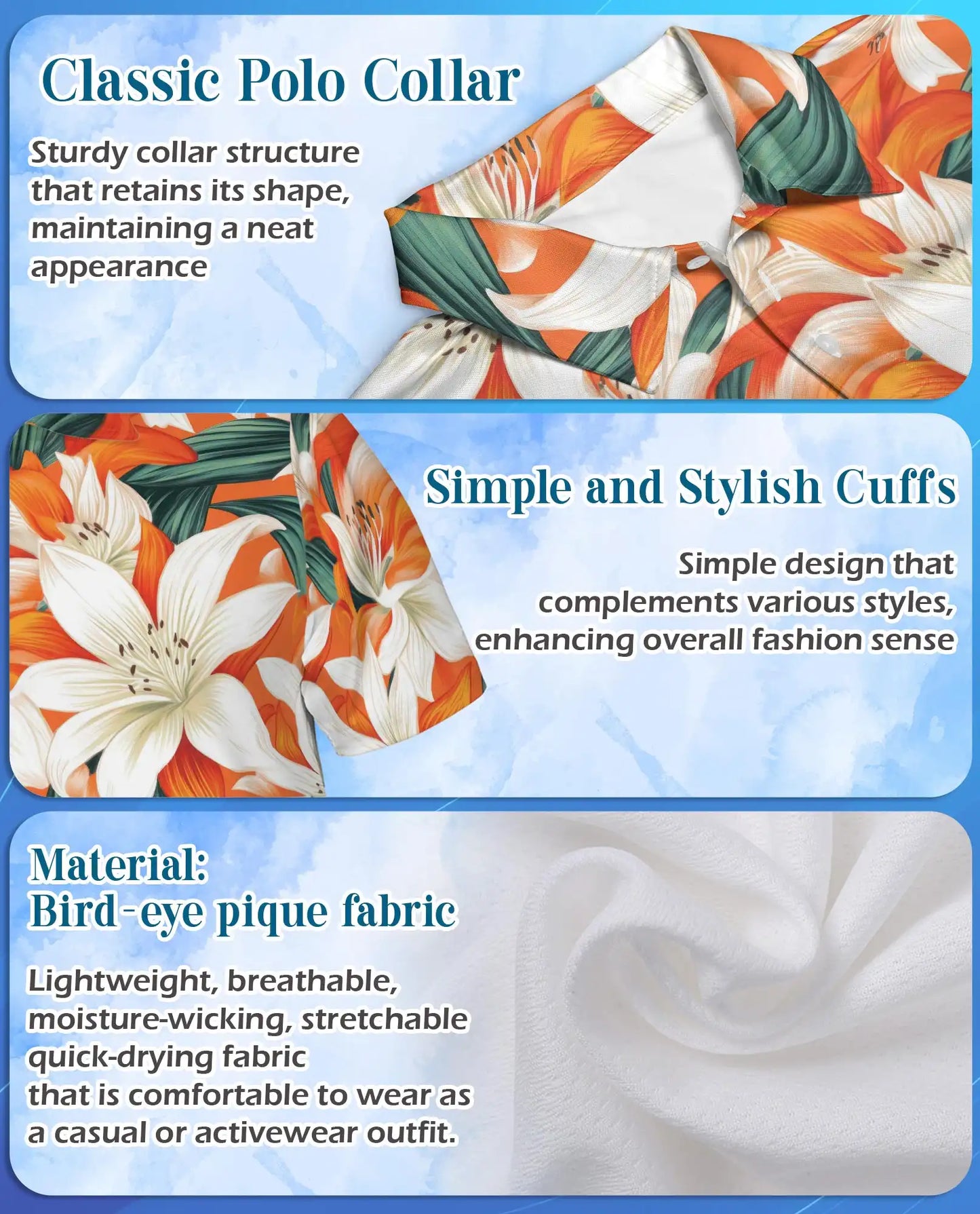 Orange Lily Polo Shirt for Men, Tropical Floral Style | Azhawaiian