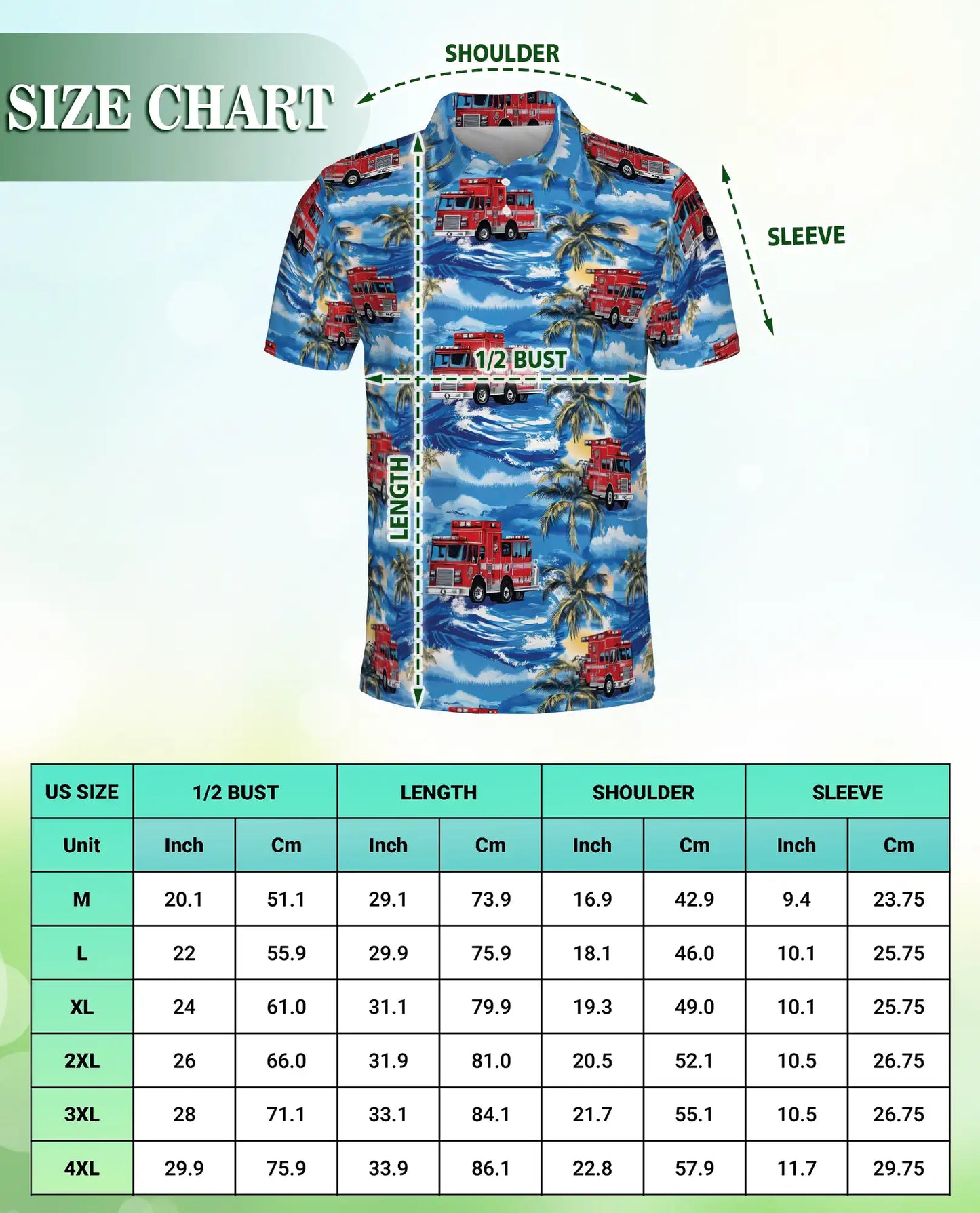 Fire Truck Polo Shirt, Tropical Ocean Print | Azhawaiian