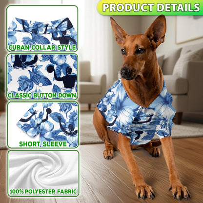 Water Polo Tropical Hibiscus Print Matching Dog Owner Hawaiian Shirts, Funny Pet Aloha Shirt for Beach Vacation - Azhawaiian