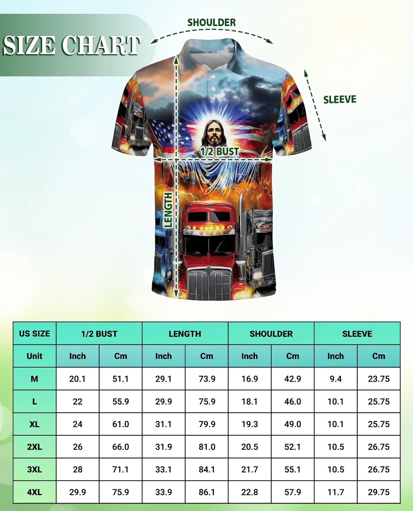 Jesus Truck Driver 3D Polo Shirt for Men, Patriotic American Trucker Style | Azhawaiian