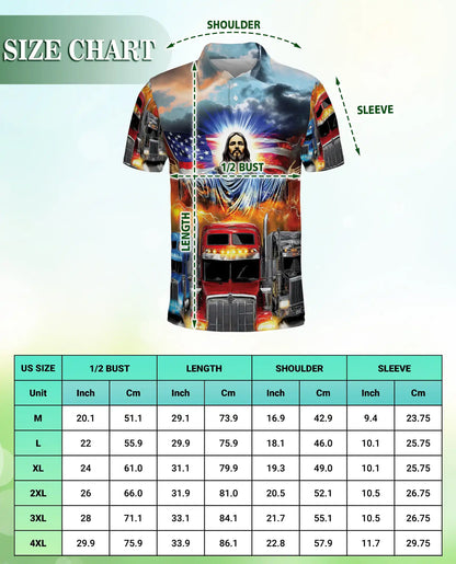 Jesus Truck Driver 3D Polo Shirt for Men, Patriotic American Trucker Style | Azhawaiian