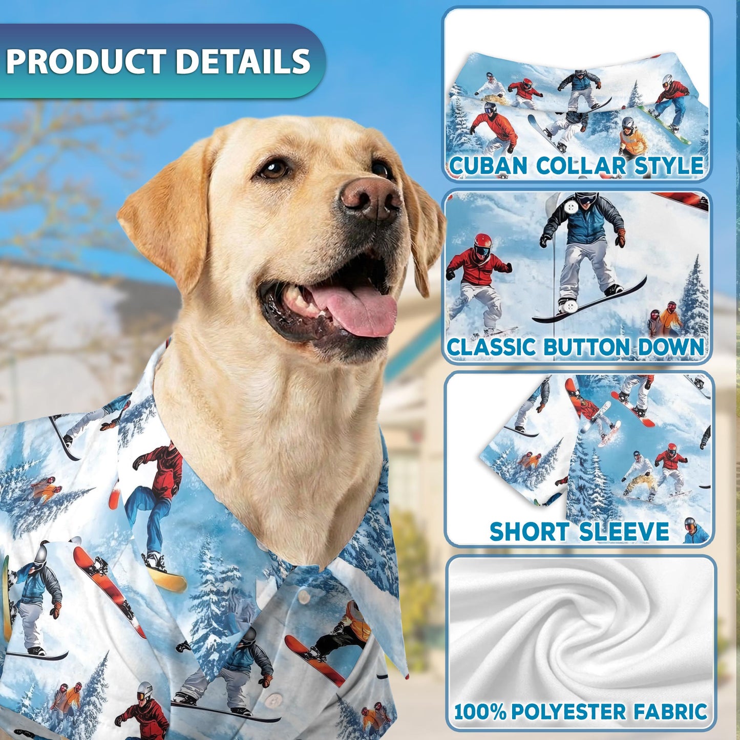 Snowboarding Skiing Matching Dog Owner Hawaiian Shirts, Funny Pet Aloha Shirt for Beach Vacation - Azhawaiian