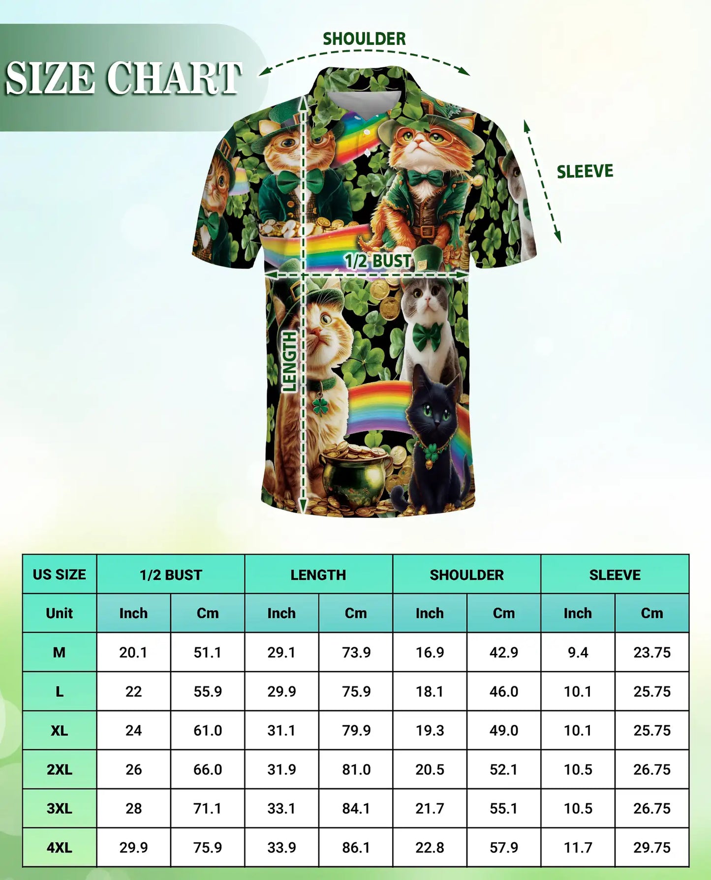 Lucky Cat St Patrick’s Day 3D Polo Shirt for Men, Irish Rainbow Style | Azhawaiian