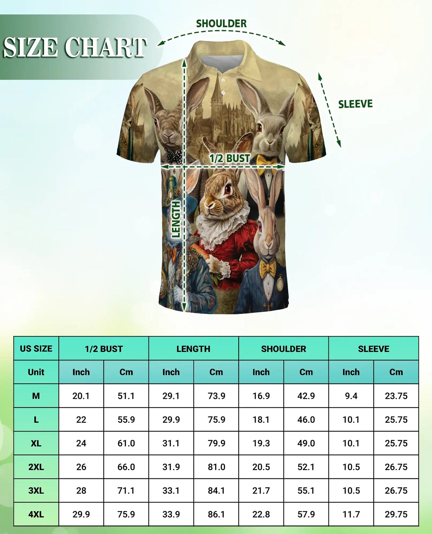Vintage Rabbit 3D Polo Shirt for Men, Victorian Bunny Art Style | Azhawaiian