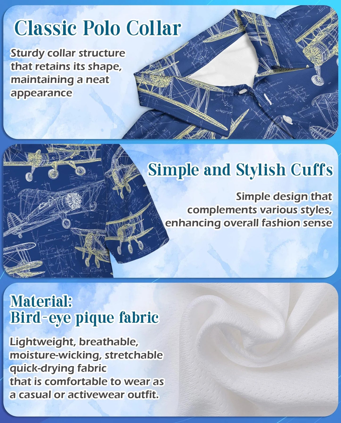 Vintage Aircraft Polo Shirt for Men, Classic Aviation Style | Azhawaiian