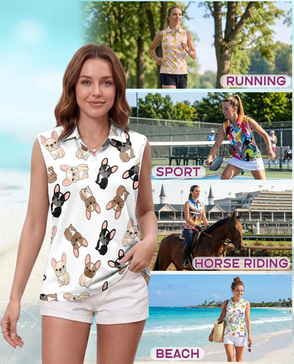 French Bulldog Sleeveless Polo Shirt for Women | Azhawaiian
