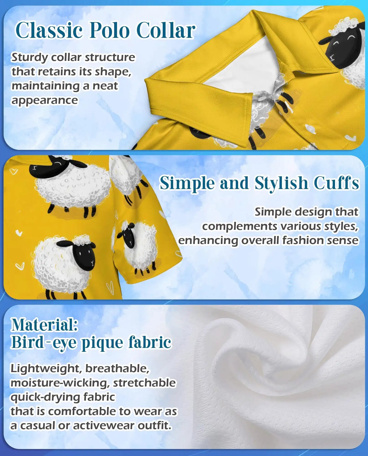 Cute Sheep Polo Shirt for Men, Farm Animal Style | Azhawaiian