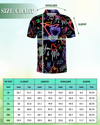 Neon Valentine Polo Shirt, Retro Love Heart Glow Print | Azhawaiian