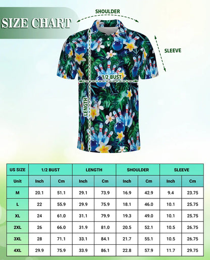 Tropical Bowling 3D Polo Shirt for Men, Floral Palm Tree Sports Style | Azhawaiian