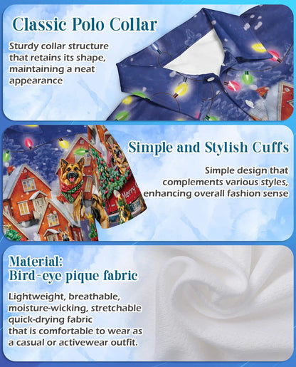 German Shepherd Christmas 3D Polo Shirt for Men, Festive Dog Lover Holiday Style | Azhawaiian